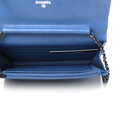 Chanel Calfskin Quilted Wallet On Chain WOC Blue 5 of 12