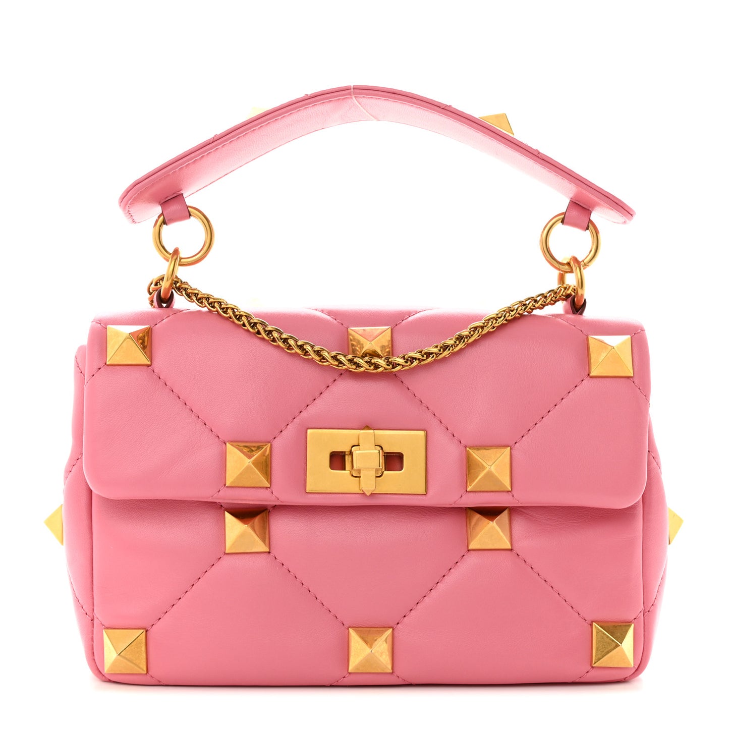 Nappa Medium Roman Stud Shoulder Bag Flamingo Pink