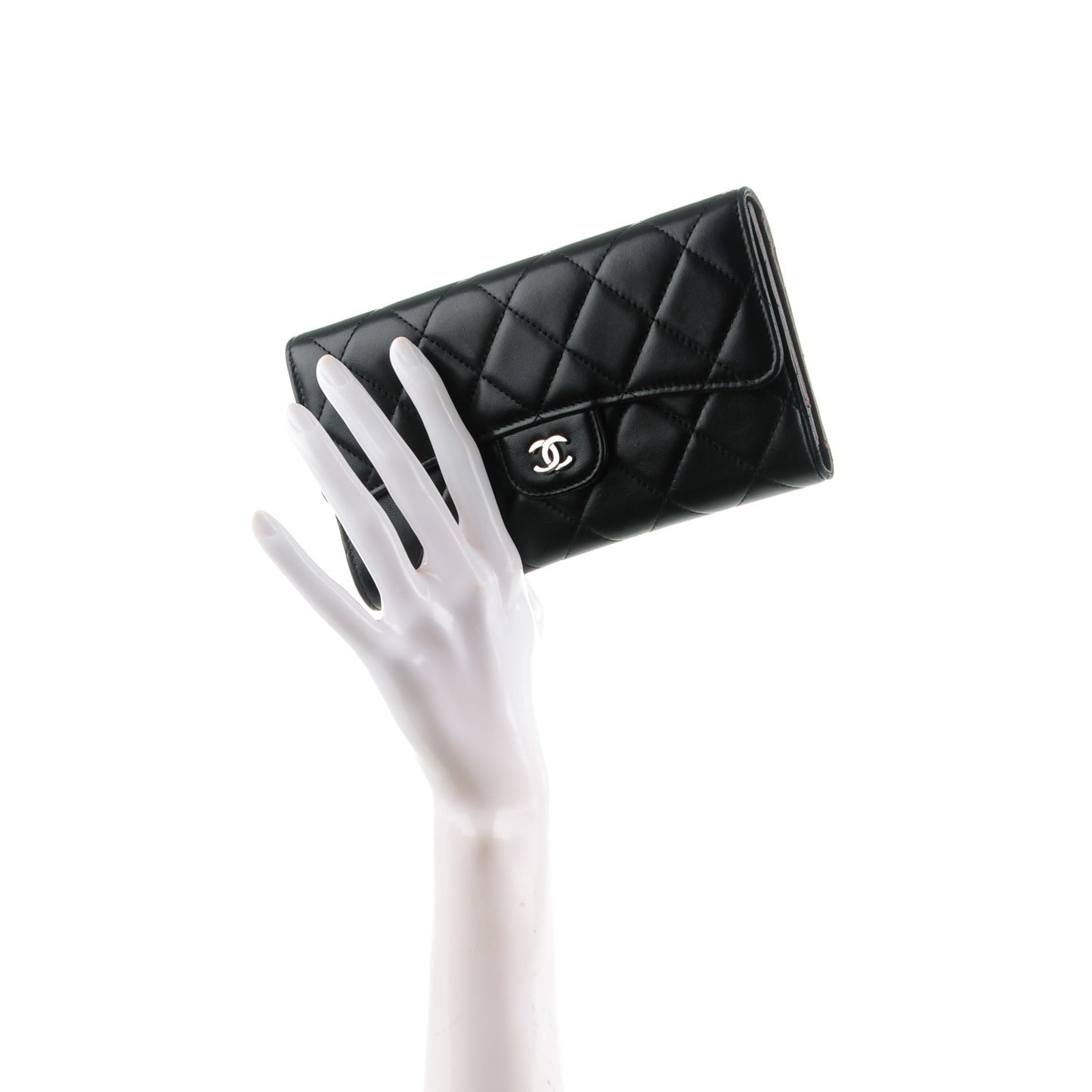 Lambskin Quilted Large Flap Wallet Black