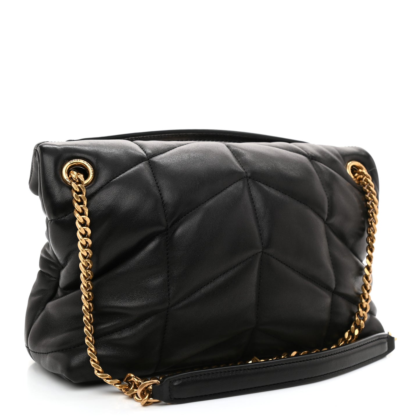 Lambskin Quilted Small Loulou Puffer Monogram Chain Satchel Black