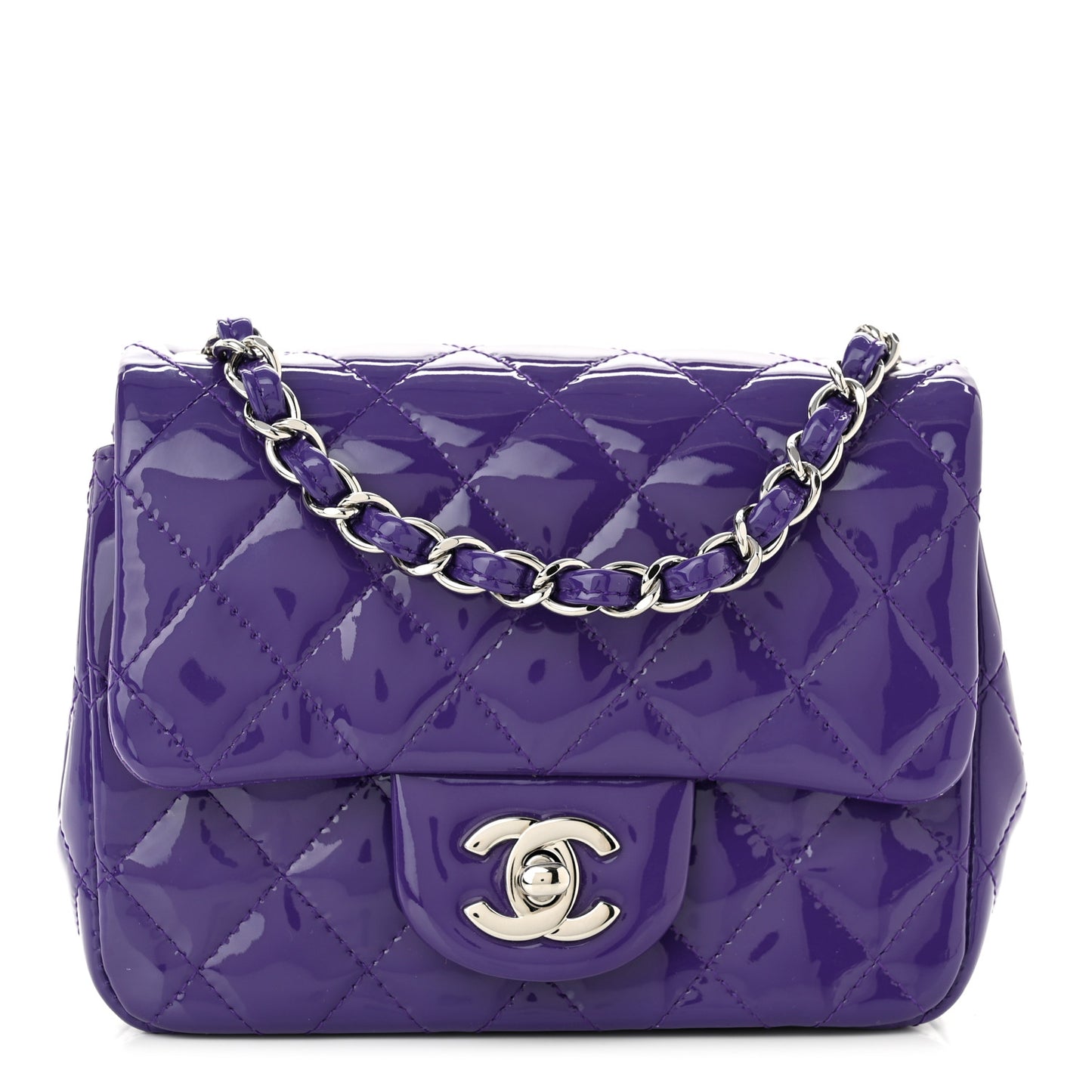 Patent Quilted Mini Square Flap Purple