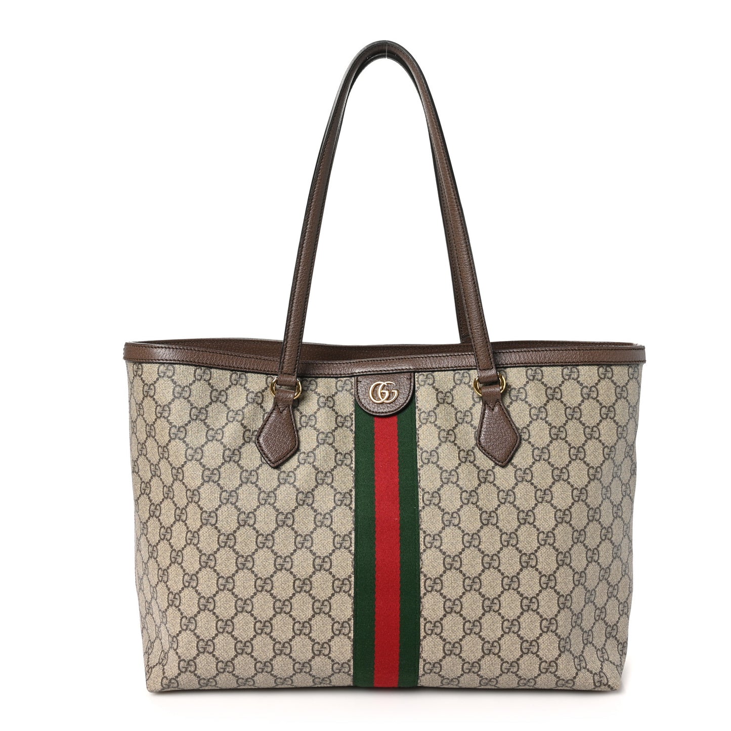 GG Supreme Monogram Textured Calfskin Web Medium Ophidia Shopping Tote Beige Ebony New Acero