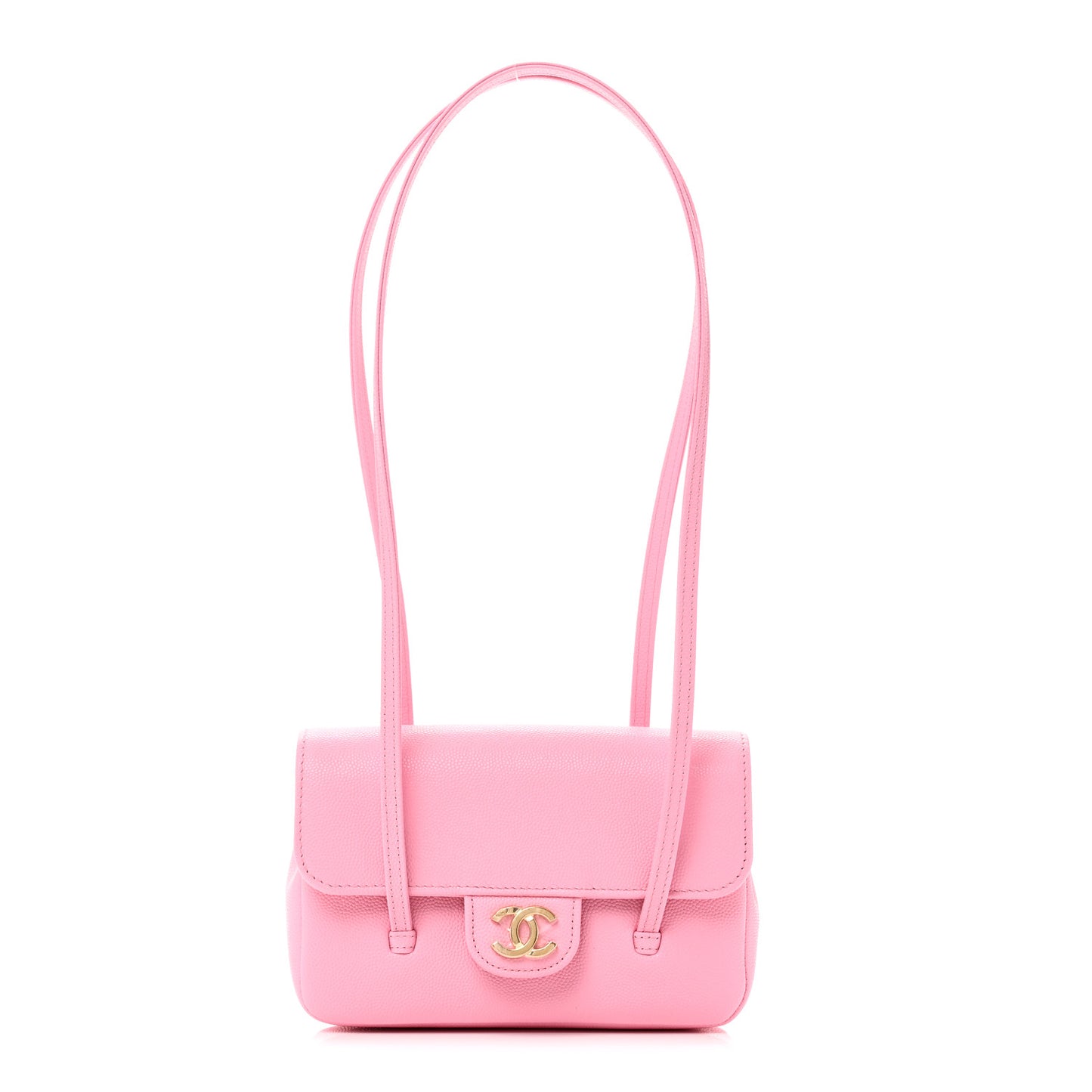 Shiny Caviar Mini Preppy Coco Shoulder Bag Pink