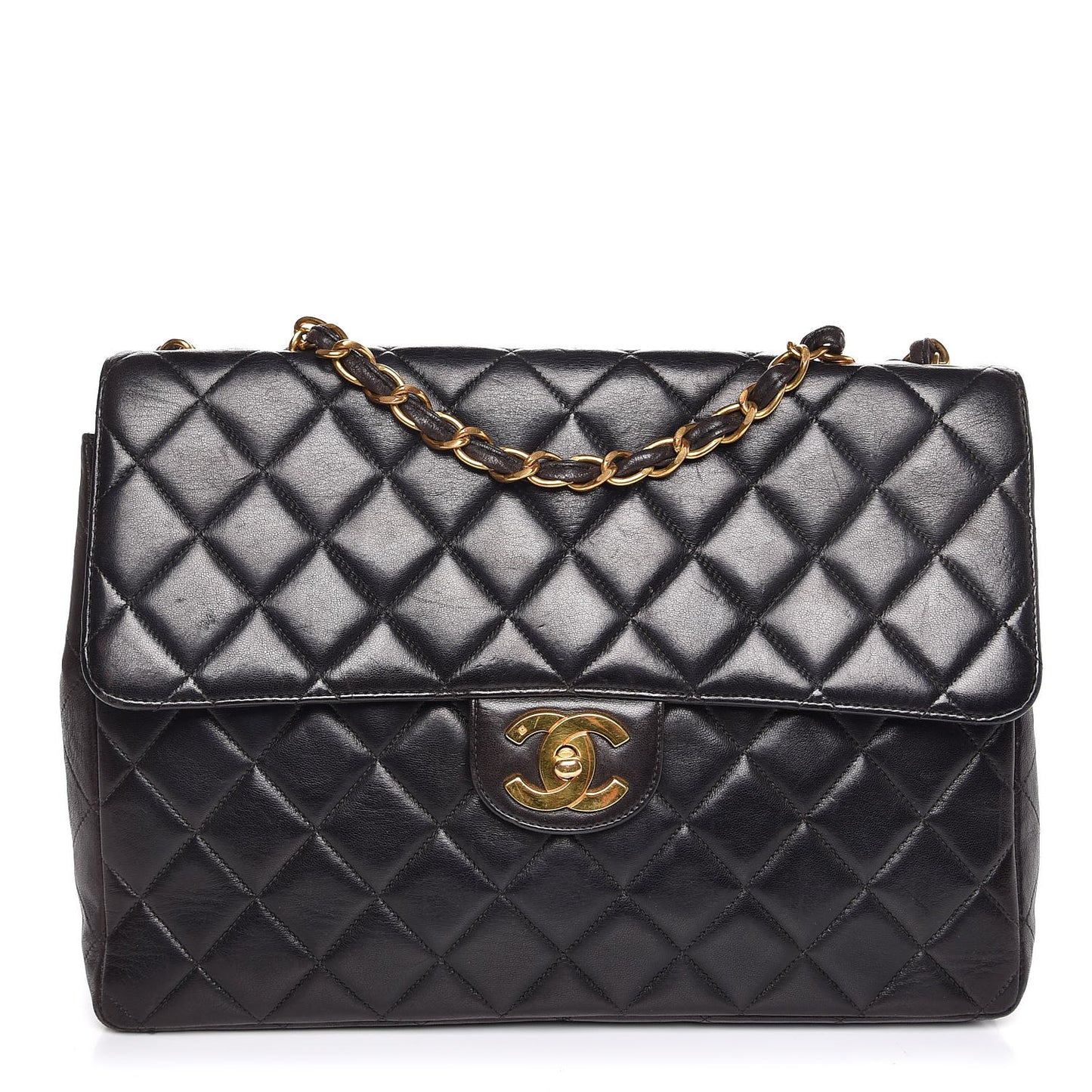 Lambskin Quilted Jumbo Single Flap Black