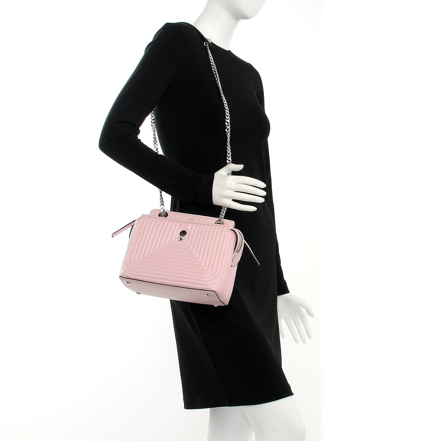 Fendi Shiny Nappa Trapuntata Small DotCom Click Chain Satchel Peonia 2 of 8