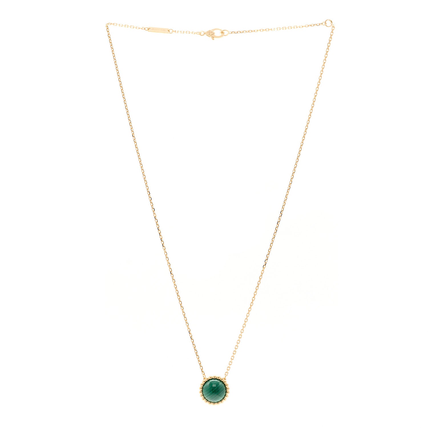 Van Cleef & Arpels 18K Yellow Gold Malachite Perlee Couleurs Pendant Necklace 3 of 6
