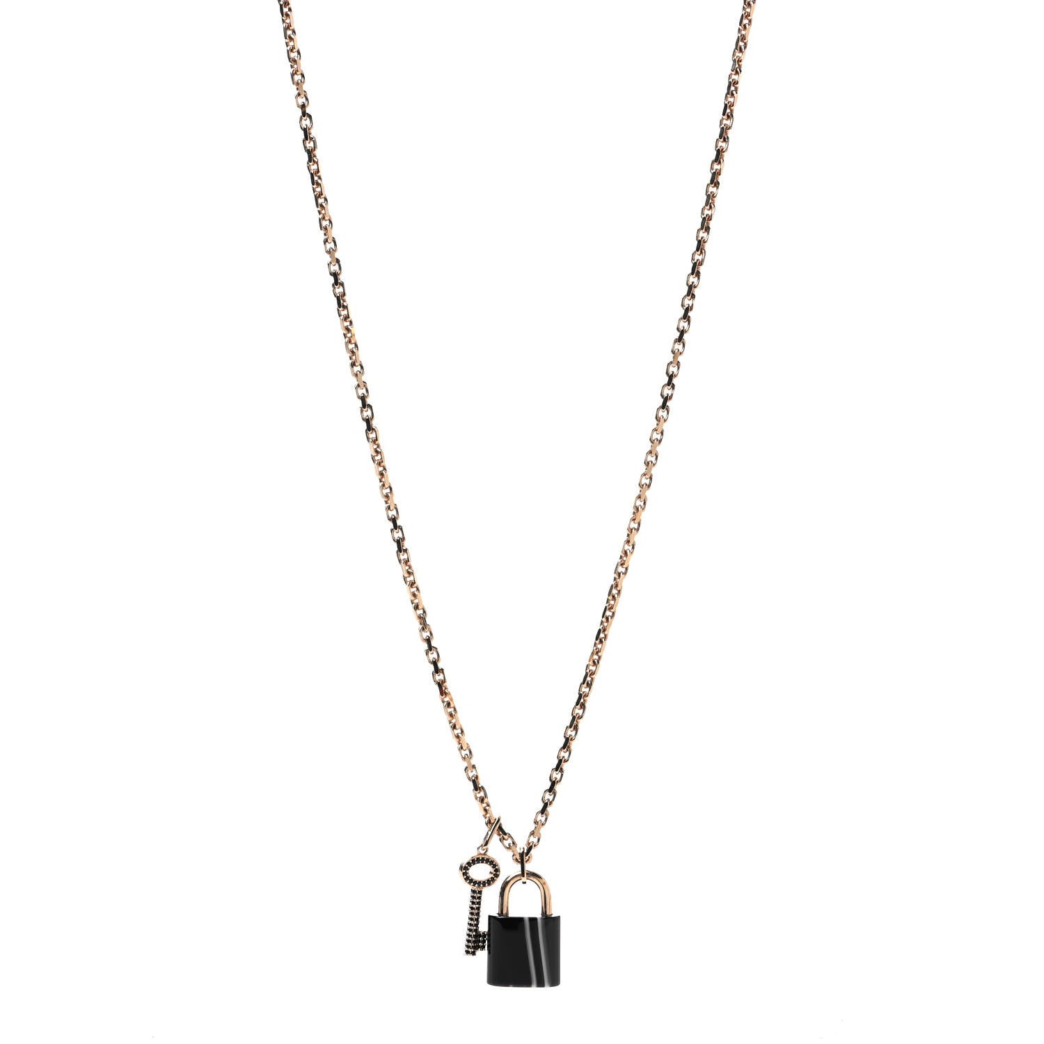 Louis Vuitton Metal Onyx Crystal Padlock And Key Pendant Necklace Gold Black 1 of 4