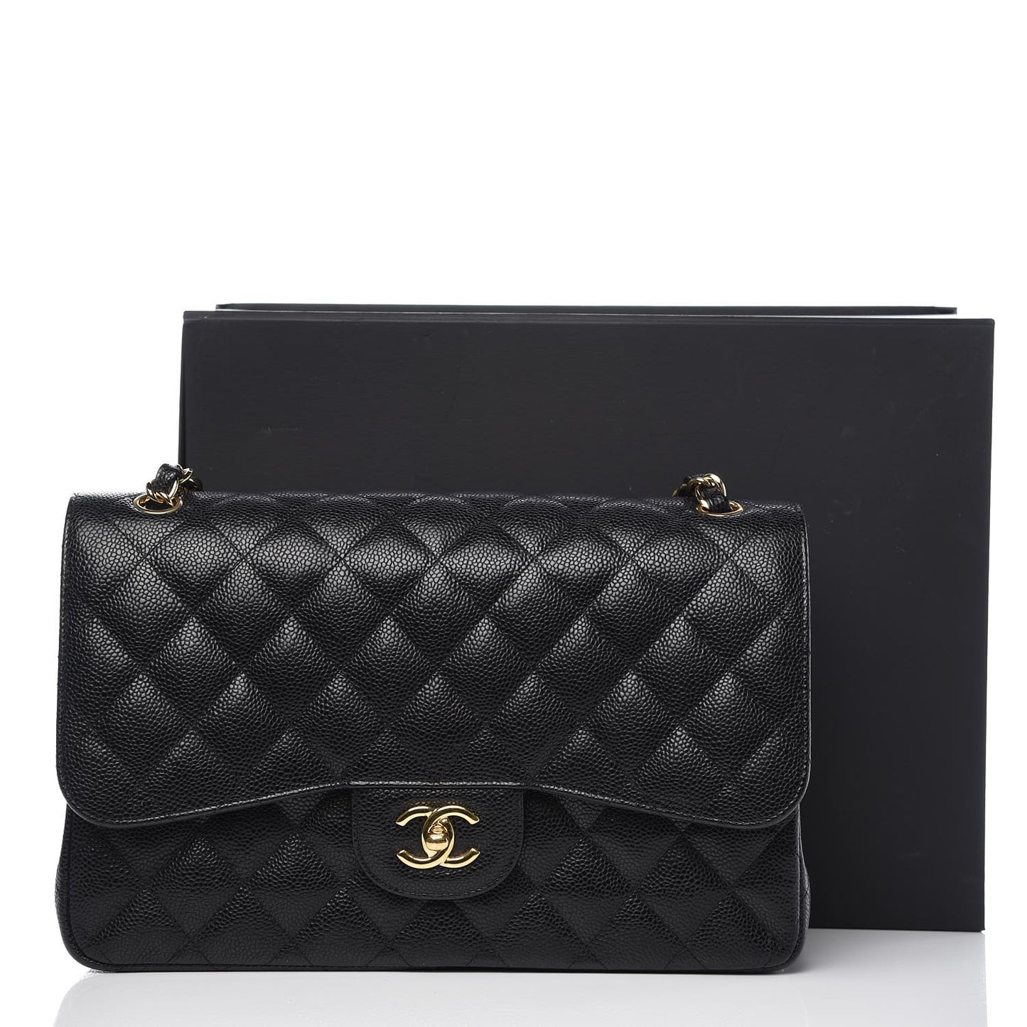 Caviar Quilted Jumbo Double Flap Black