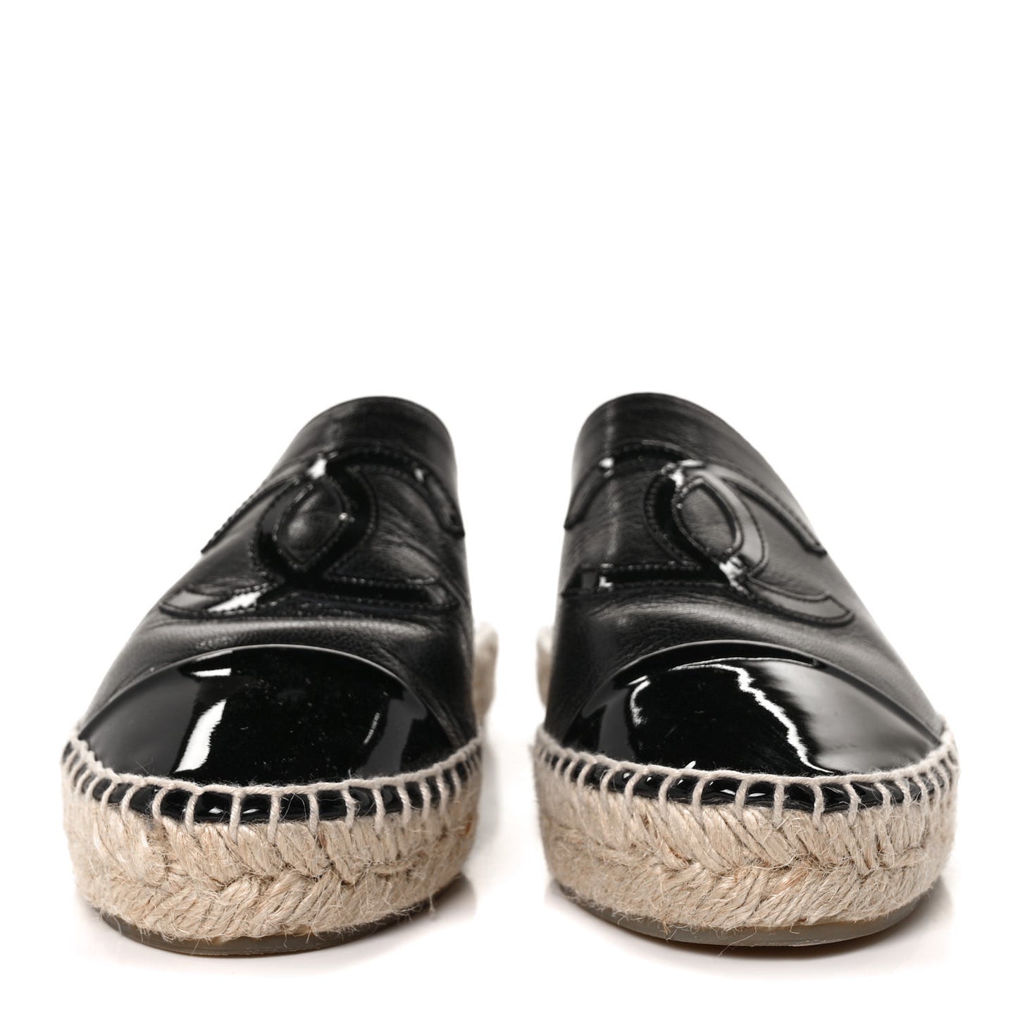 Iridescent Goatskin Patent CC Espadrille Mules 35 Black