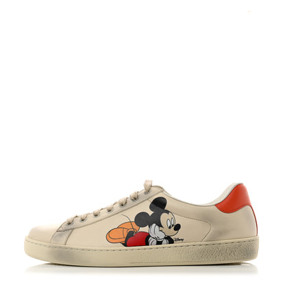 Gucci X DISNEY Miro Soft Calfskin Mickey Mouse Print Mens Ace Sneakers 8.5 Ivory Deep Orange 1 of 9