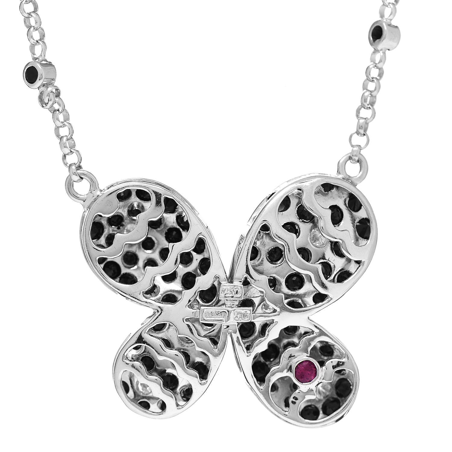Roberto Coin 18K White Gold Diamond Black Sapphire Butterfly Pendant Necklace 5 of 5