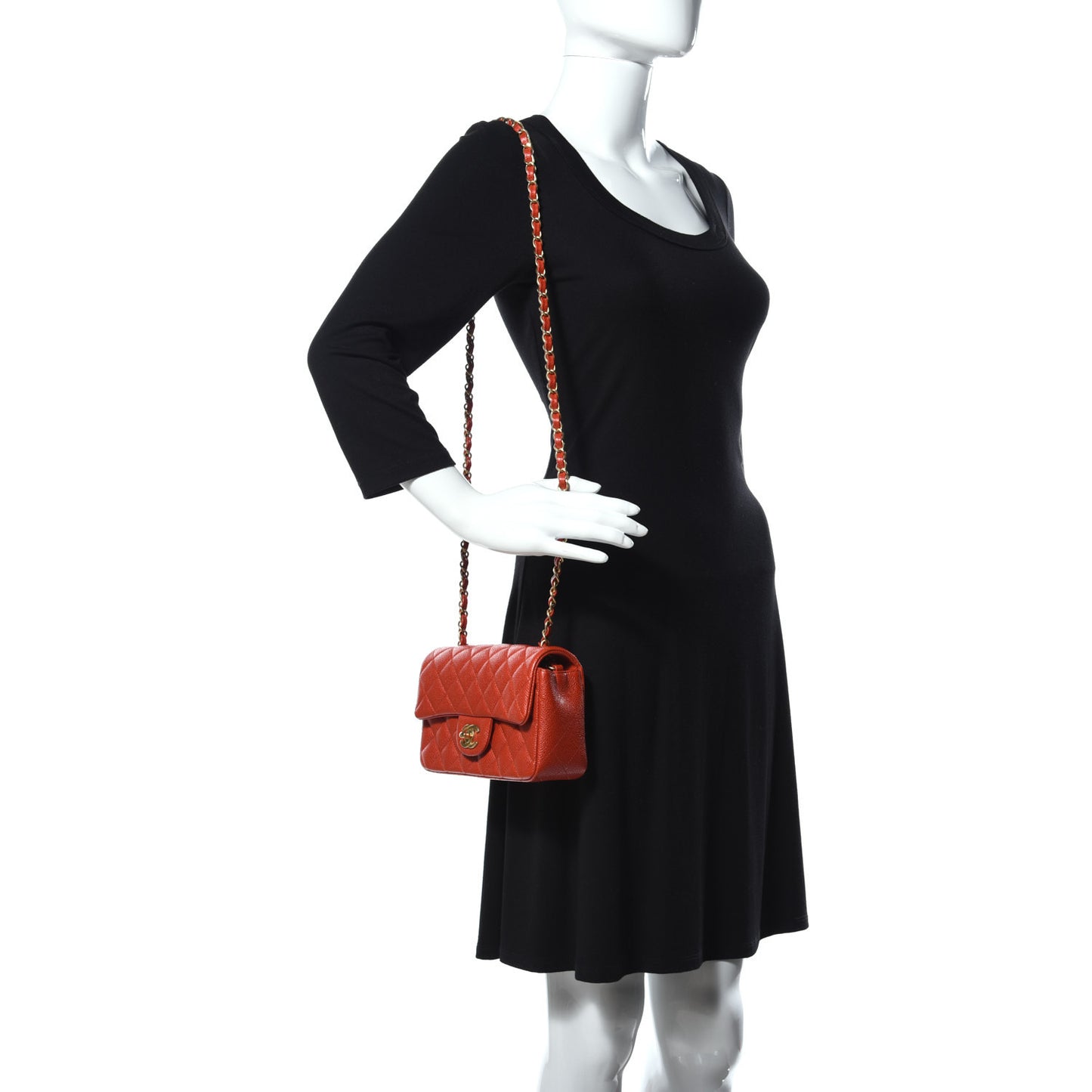 Pearly Caviar Quilted Mini Rectangular Flap Orange