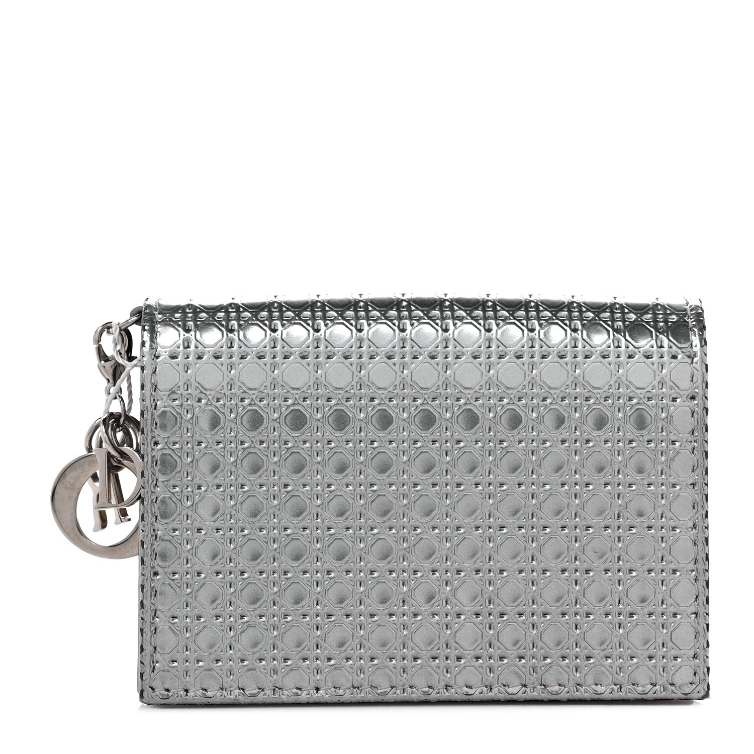 Christian Dior Metallic Patent Micro-Cannage Lady Dior Card Holder Silver 1 of 9