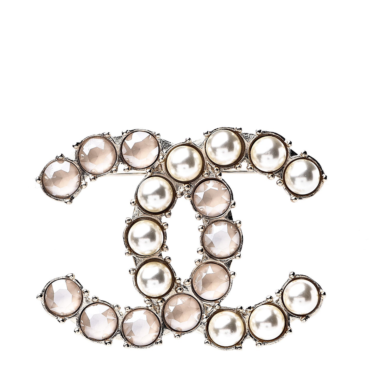 Pearl Crystal CC Brooch Gold
