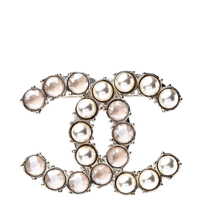 Chanel Pearl Crystal CC Brooch Gold 1 of 4