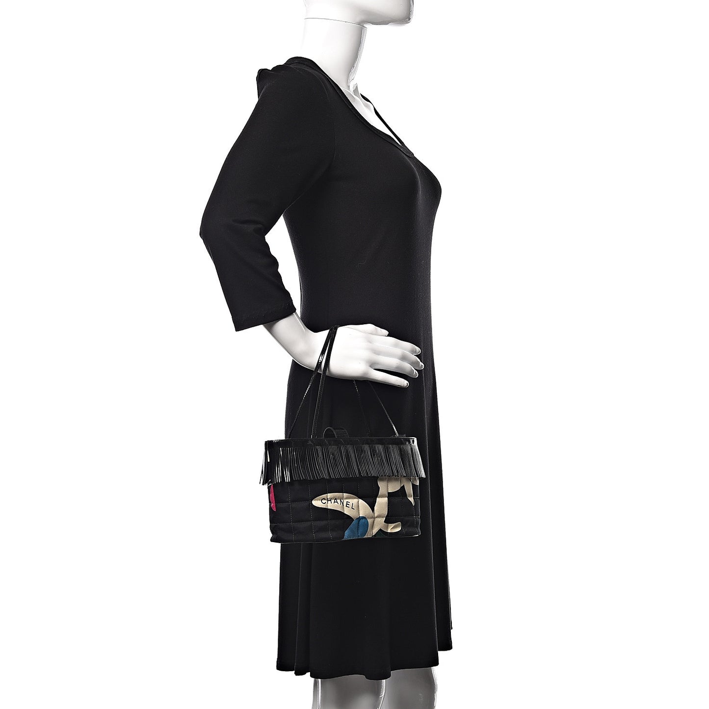 Canvas Patent Fringe Tote Black