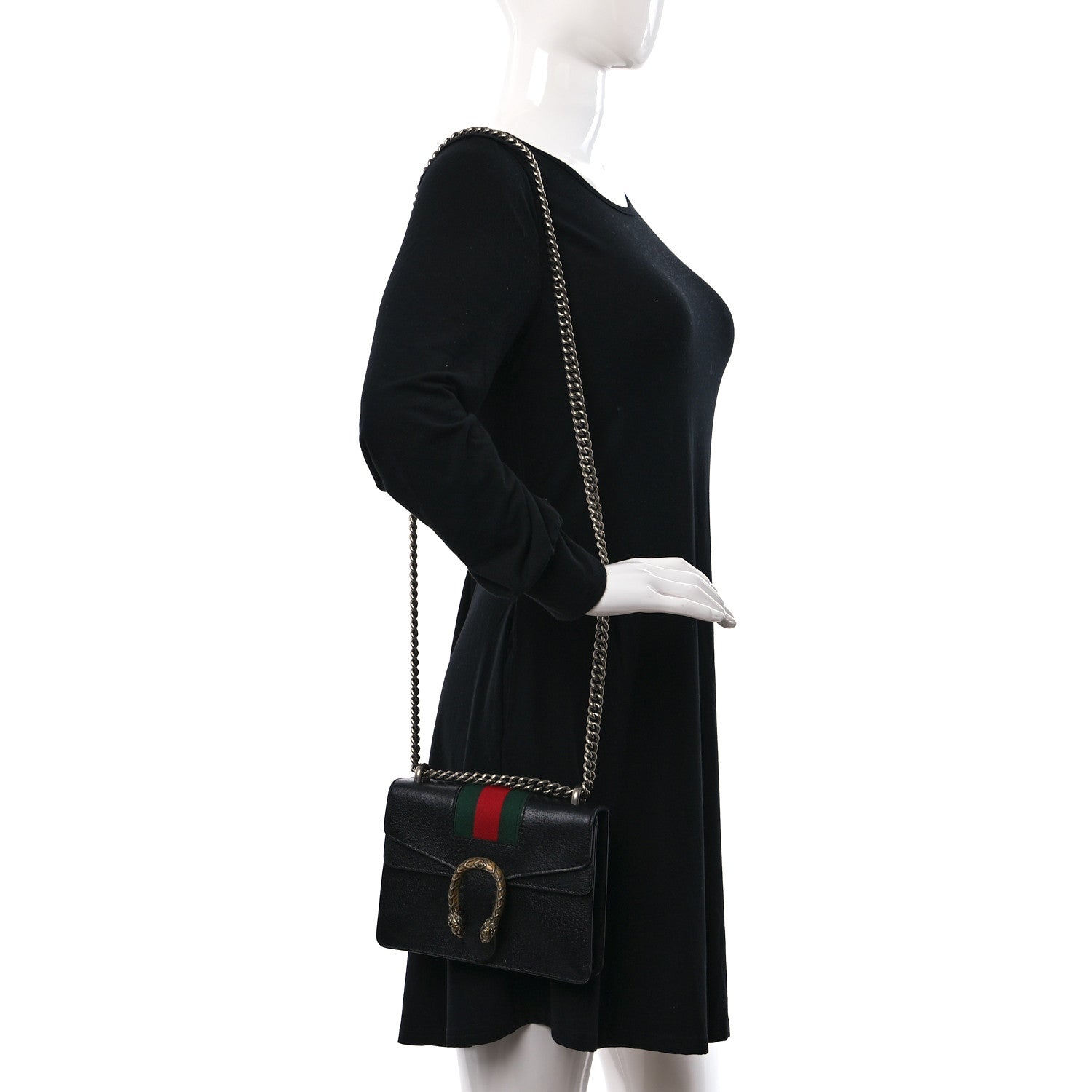 Gucci Calfskin Web Mini Dionysus Shoulder Bag Black 3 of 9