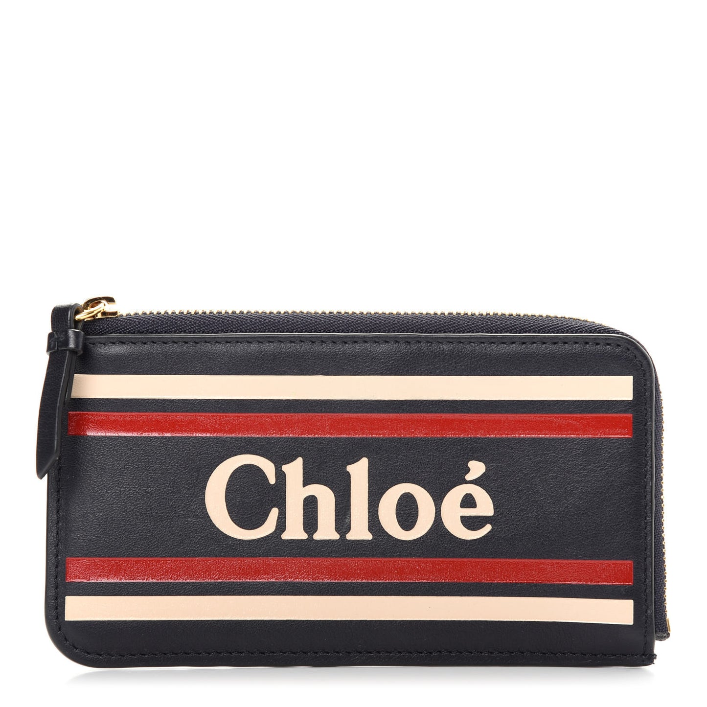Calfskin Logo Vick Zip Card Case Full Blue