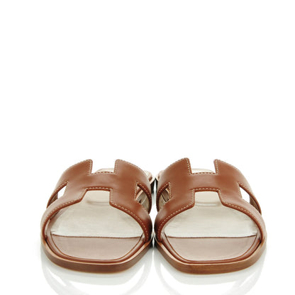 Hermes Box Calfskin Oran Sandals 38.5 Gold 2 of 7