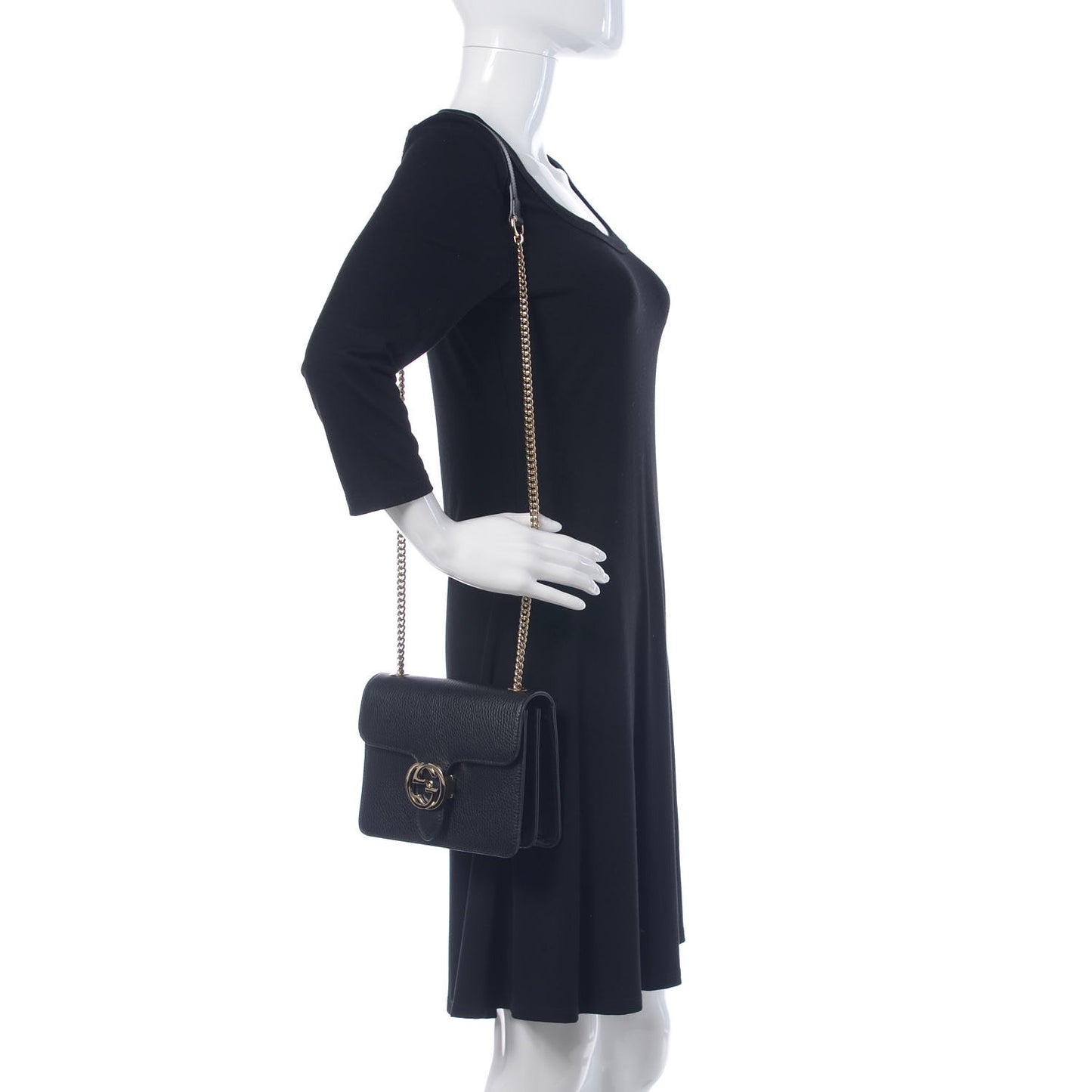 Dollar Calfskin Small Interlocking G Shoulder Bag Black