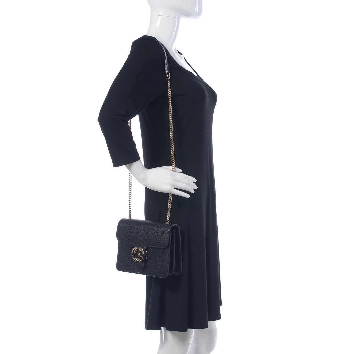 Gucci Dollar Calfskin Small Interlocking G Shoulder Bag Black 2 of 7
