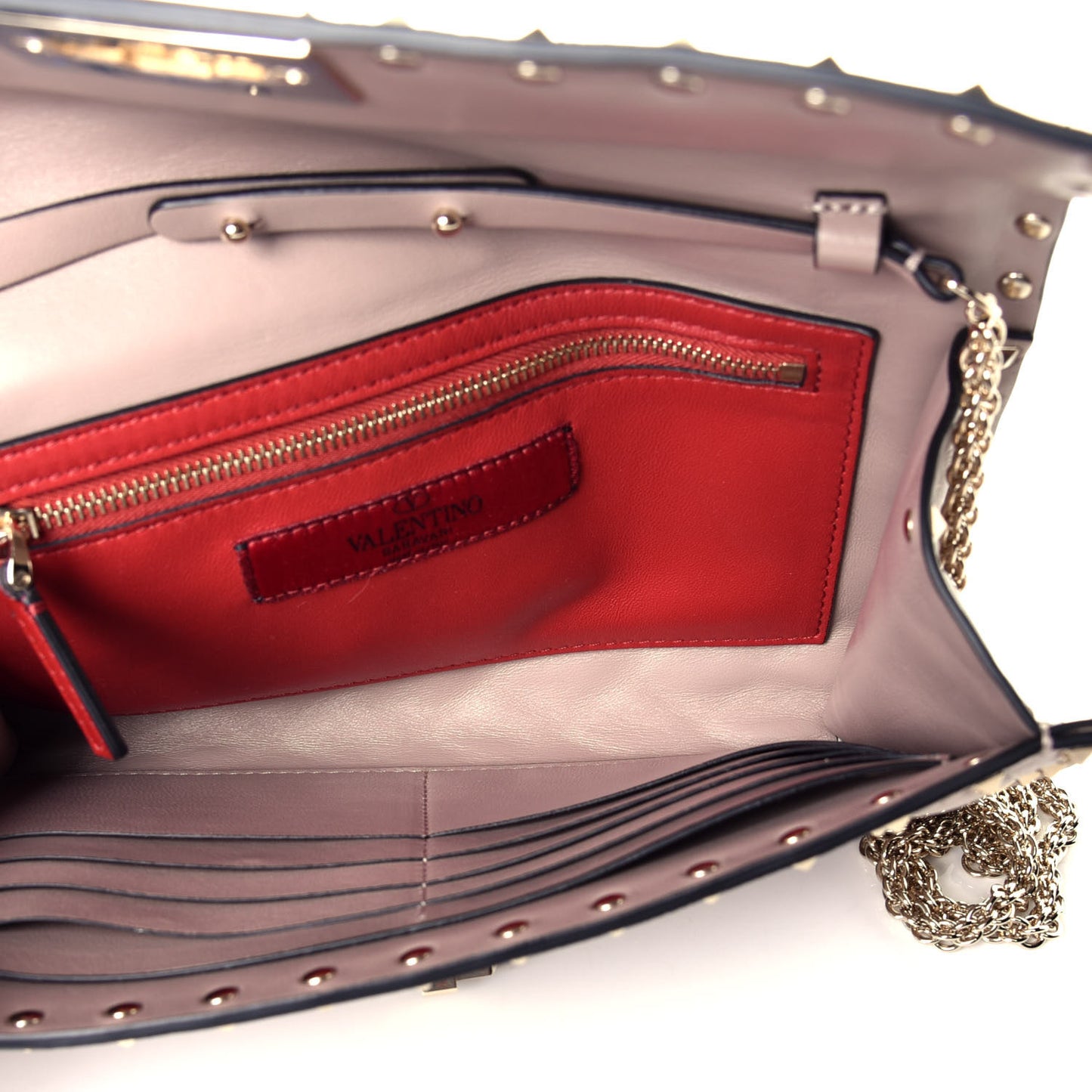 Lambskin Rockstud Spike Wallet on Chain Poudre
