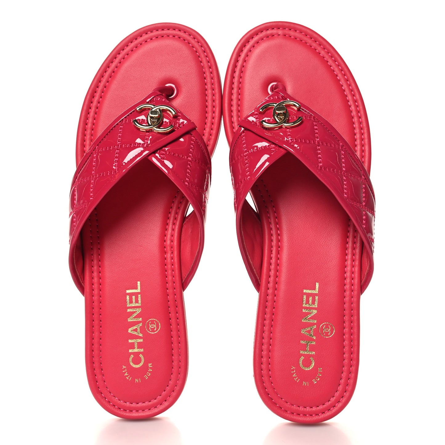 Patent Quilted CC Thong Sandals 40 Pink