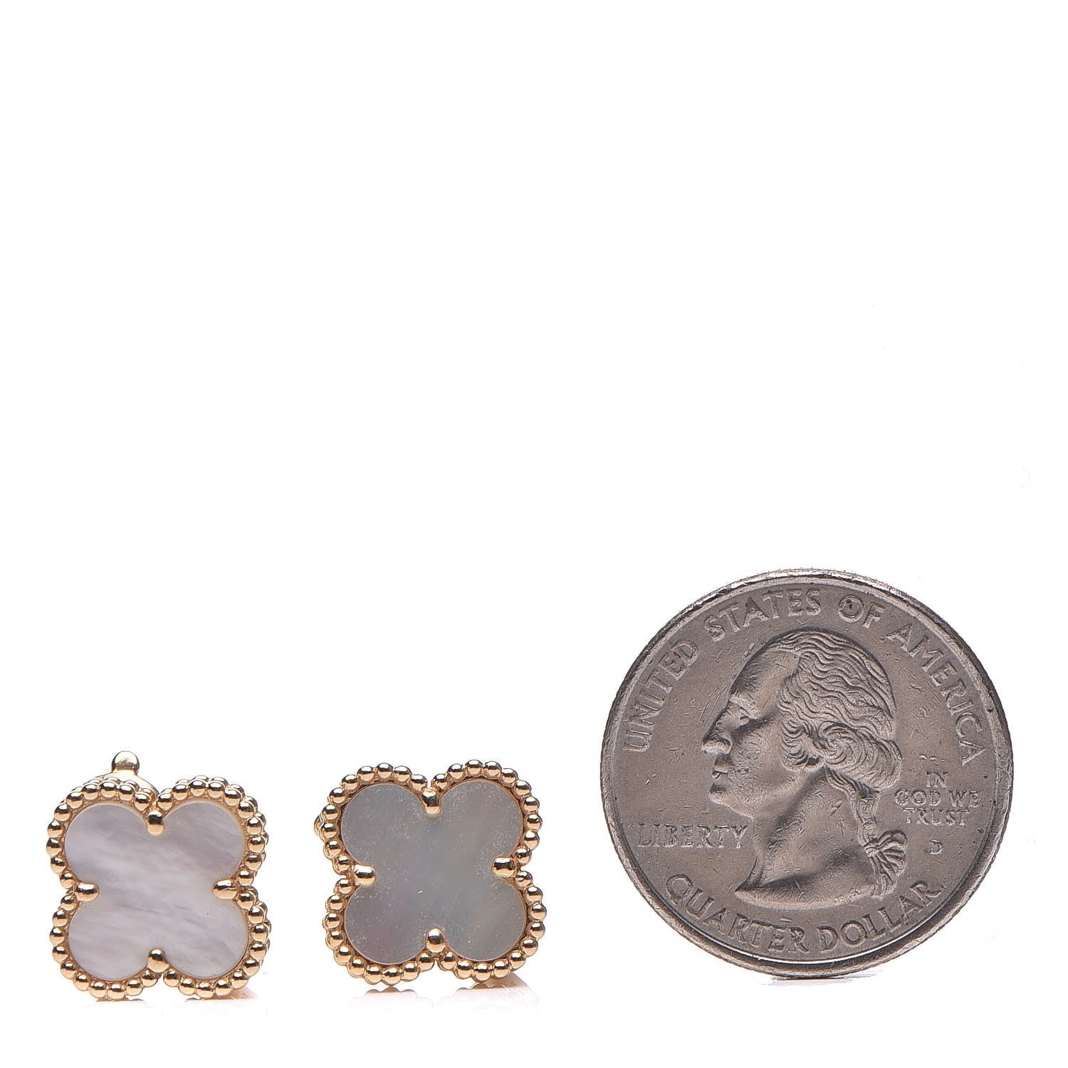 Van Cleef & Arpels 18K Yellow Gold Mother of Pearl Vintage Alhambra Earrings 2 of 4