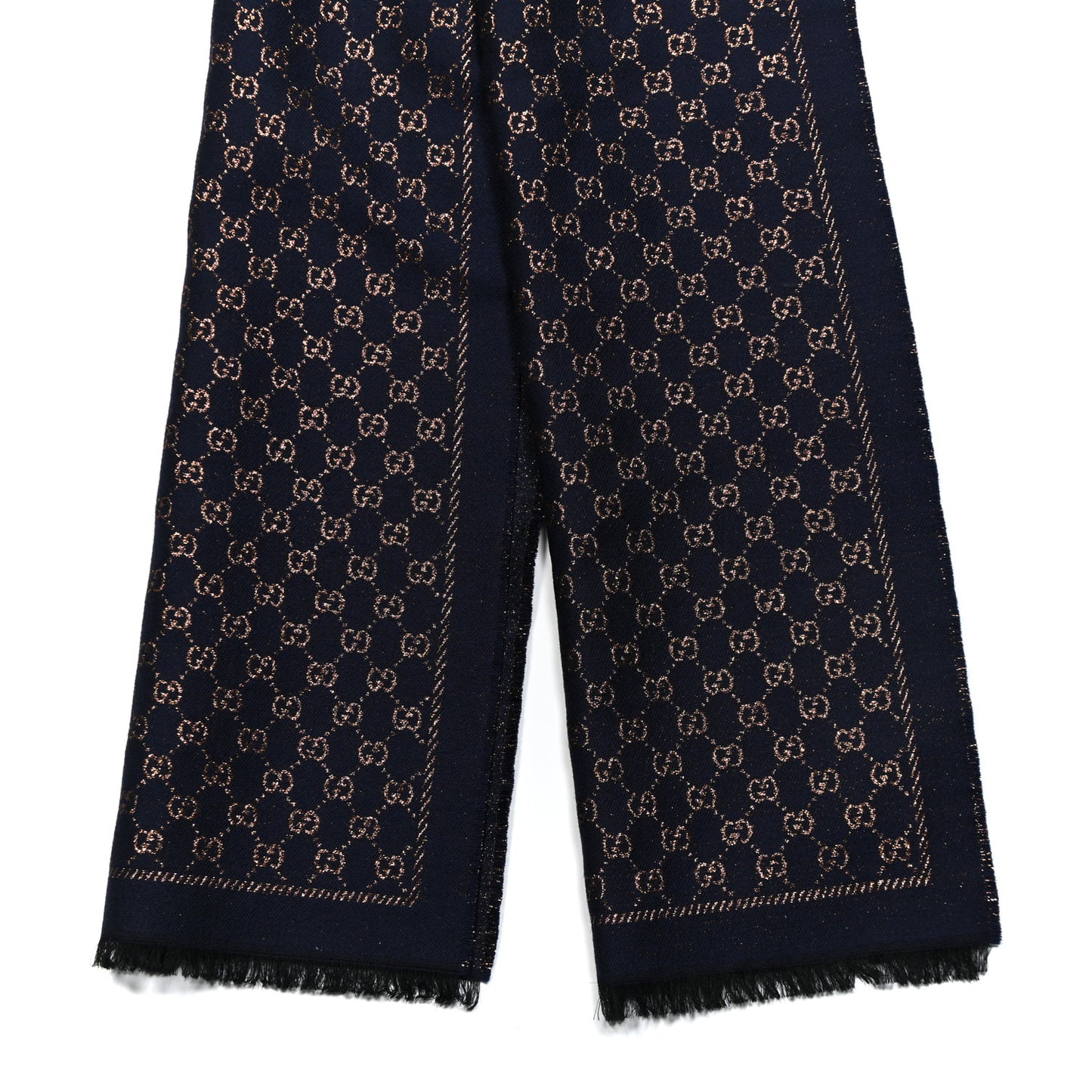Wool Silk Jacquard GG Monogram Stenix Scarf Navy Yellow