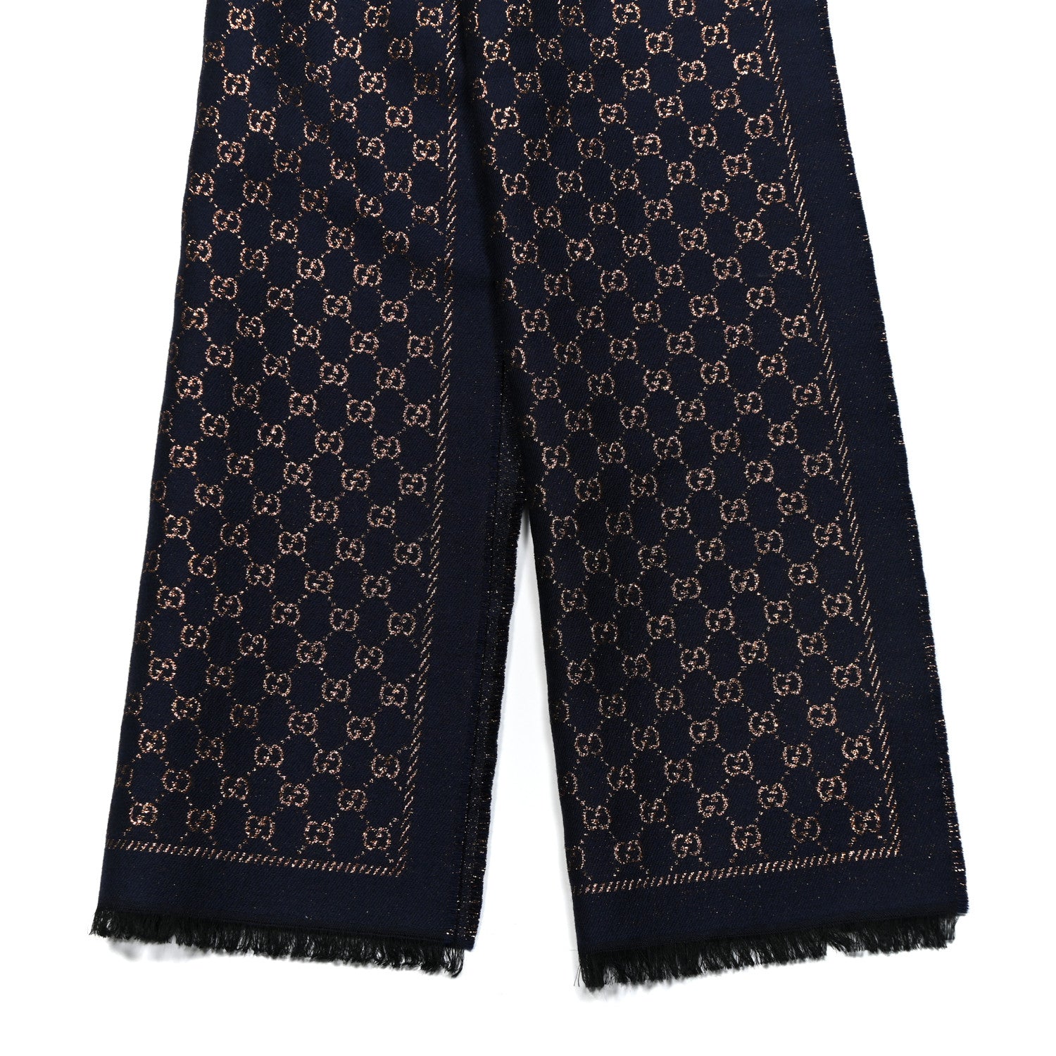 Gucci Wool Silk Jacquard GG Monogram Stenix Scarf Navy Yellow 2 of 4