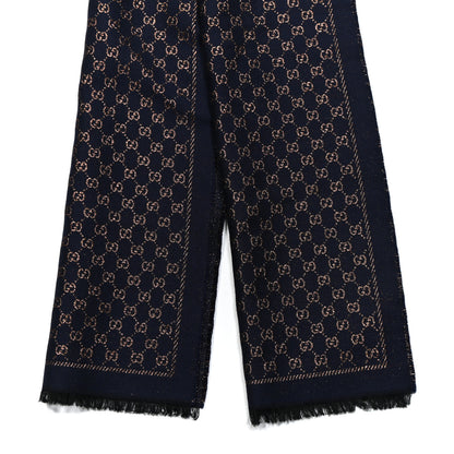 Gucci Wool Silk Jacquard GG Monogram Stenix Scarf Navy Yellow 2 of 4