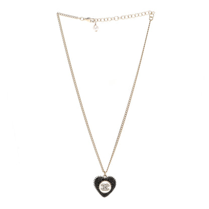 Chanel Pearl Crystal CC Heart Necklace Gold Pearly White Black 3 of 6