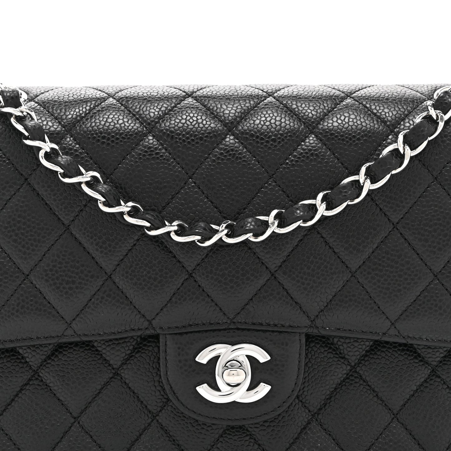 Caviar Quilted Medium Double Flap Black