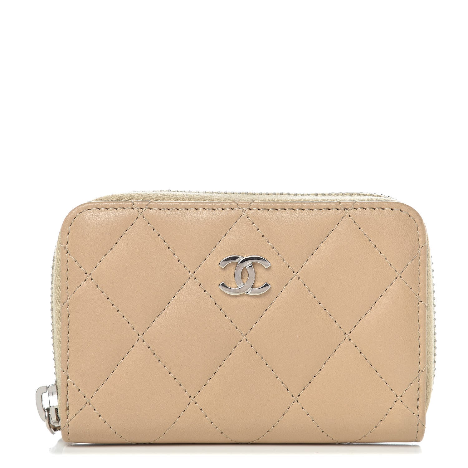 Chanel Lambskin Quilted Zip Coin Purse Wallet Beige 1 of 9