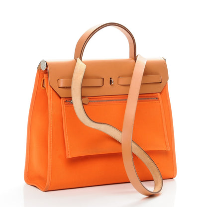 Hermes Natural Barenia Toile Herbag Zip 31 PM Orange 3 of 8