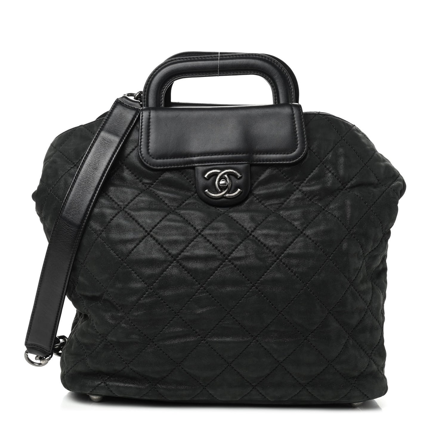 Iridescent Calfskin Quilted In The Mix Shopping Tote Black