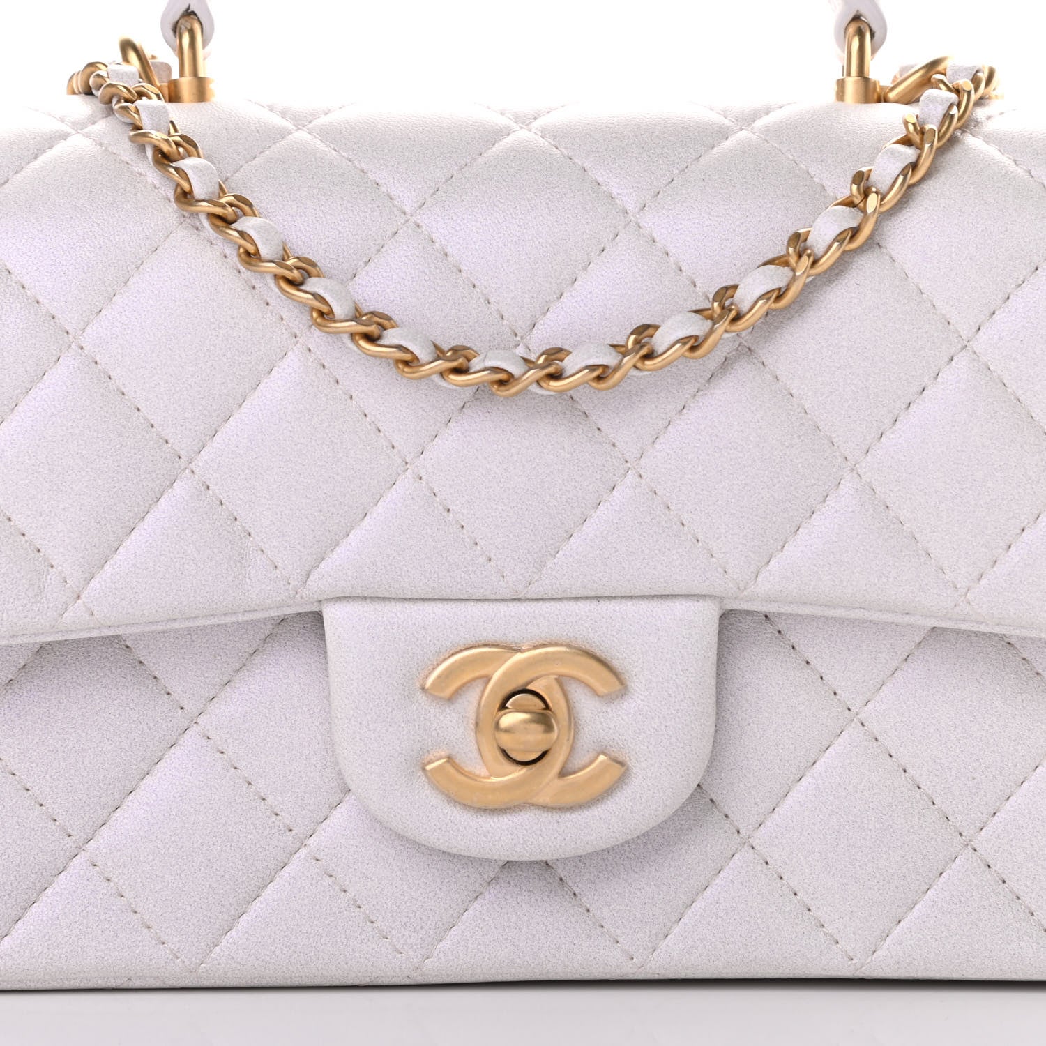 Chanel Iridescent Lambskin Quilted Mini Top Handle Rectangular Flap White 8 of 12
