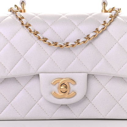 Chanel Iridescent Lambskin Quilted Mini Top Handle Rectangular Flap White 8 of 12