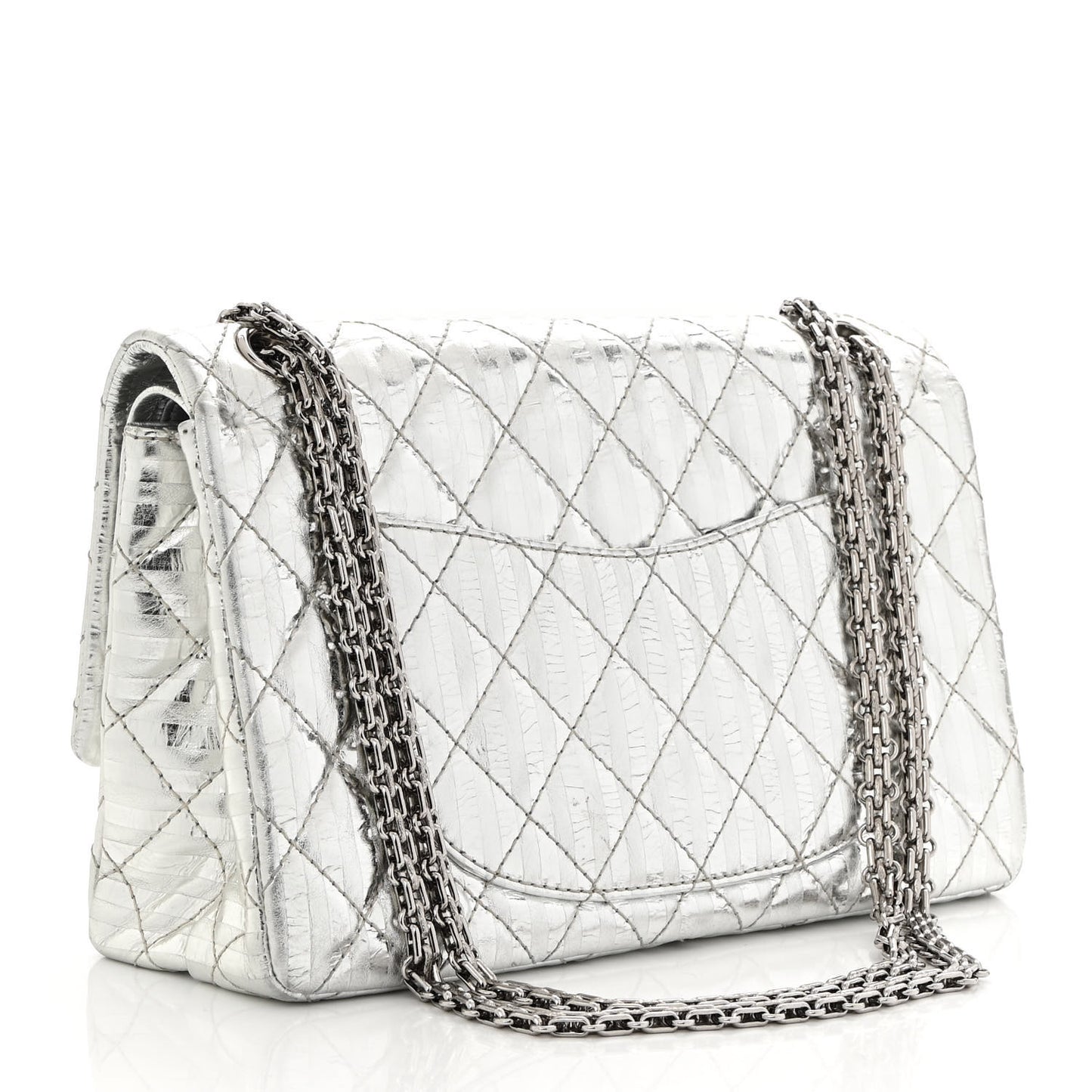 Metallic Calfskin Striped 2.55 Reissue Flap Silver