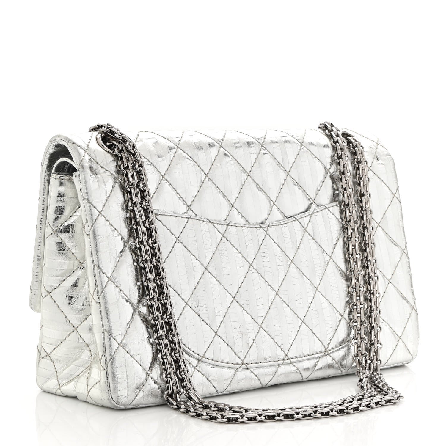 Chanel Metallic Calfskin Striped 2.55 Reissue Flap Silver 3 of 11