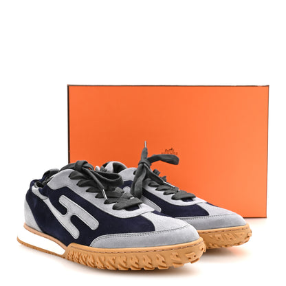 Hermes Suede Goatskin Jet Sneakers 37 Marine Gris Orage 9 of 9