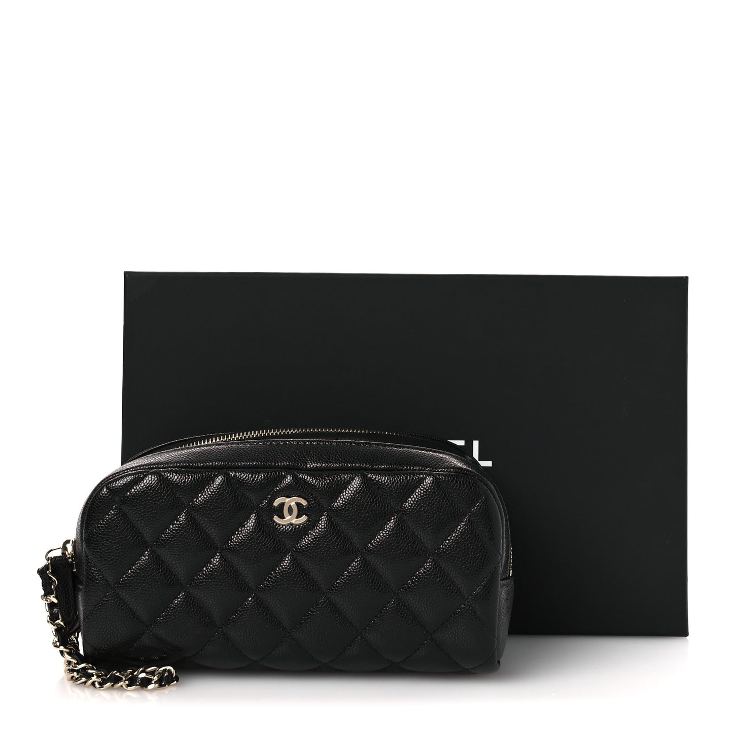 Caviar Quilted Double Zip Pouch Cosmetic Case Black Black