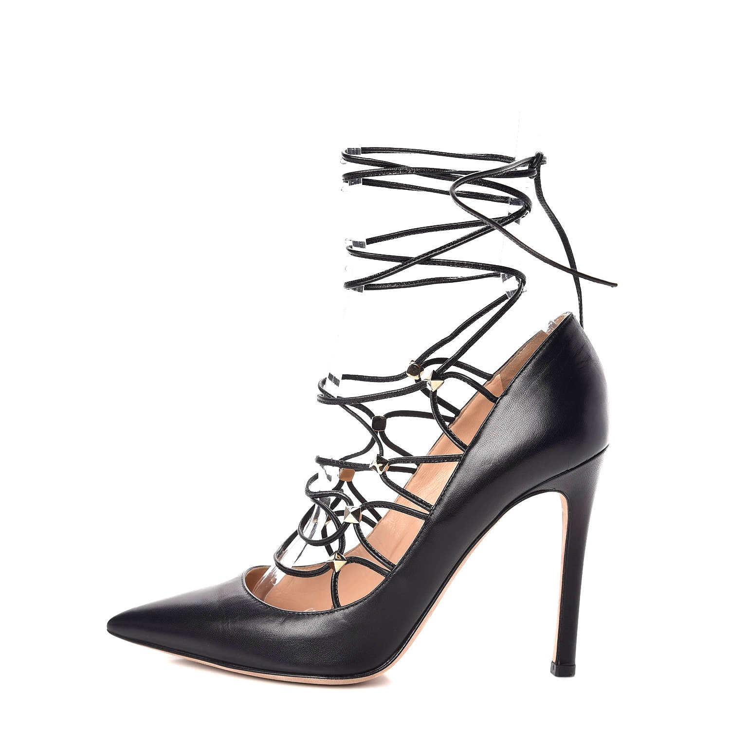 Valentino Garavani Nappa Rockstud Gladiator Lace Up Pumps 37 Black 1 of 11