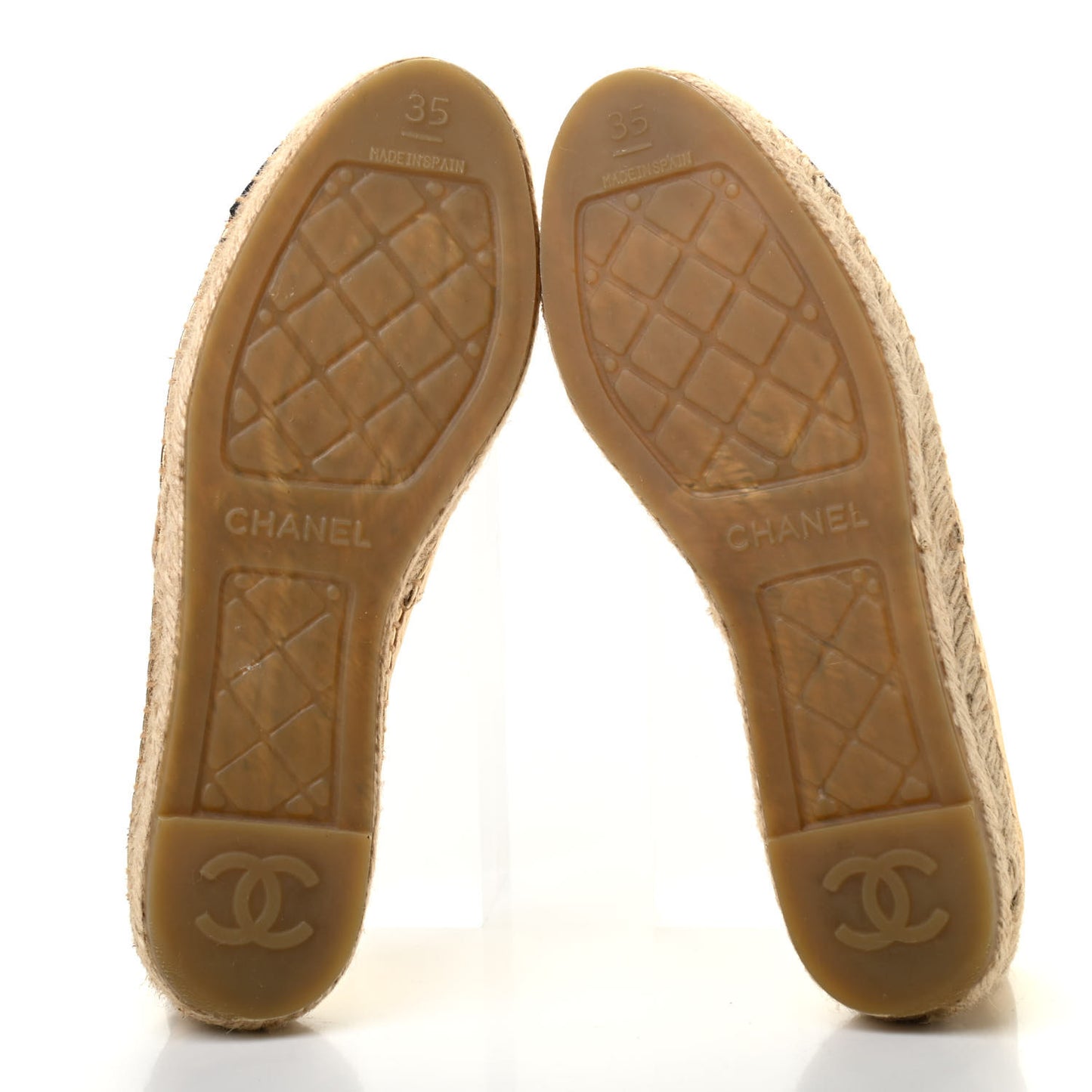 Laminated Lambskin Grosgrain CC Espadrilles 35 Gold Black
