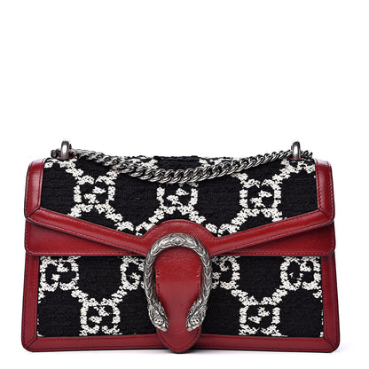 Gucci Tweed GG Monogram Small Dionysus Shoulder Bag Black White Romantic Cherry 1 of 12