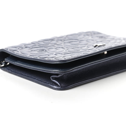 Chanel Goatskin Camellia Embossed Wallet On Chain WOC Blue 6 of 12