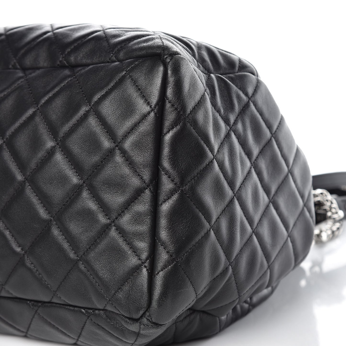 Lambskin Quilted CC Chain Bucket Bag Black