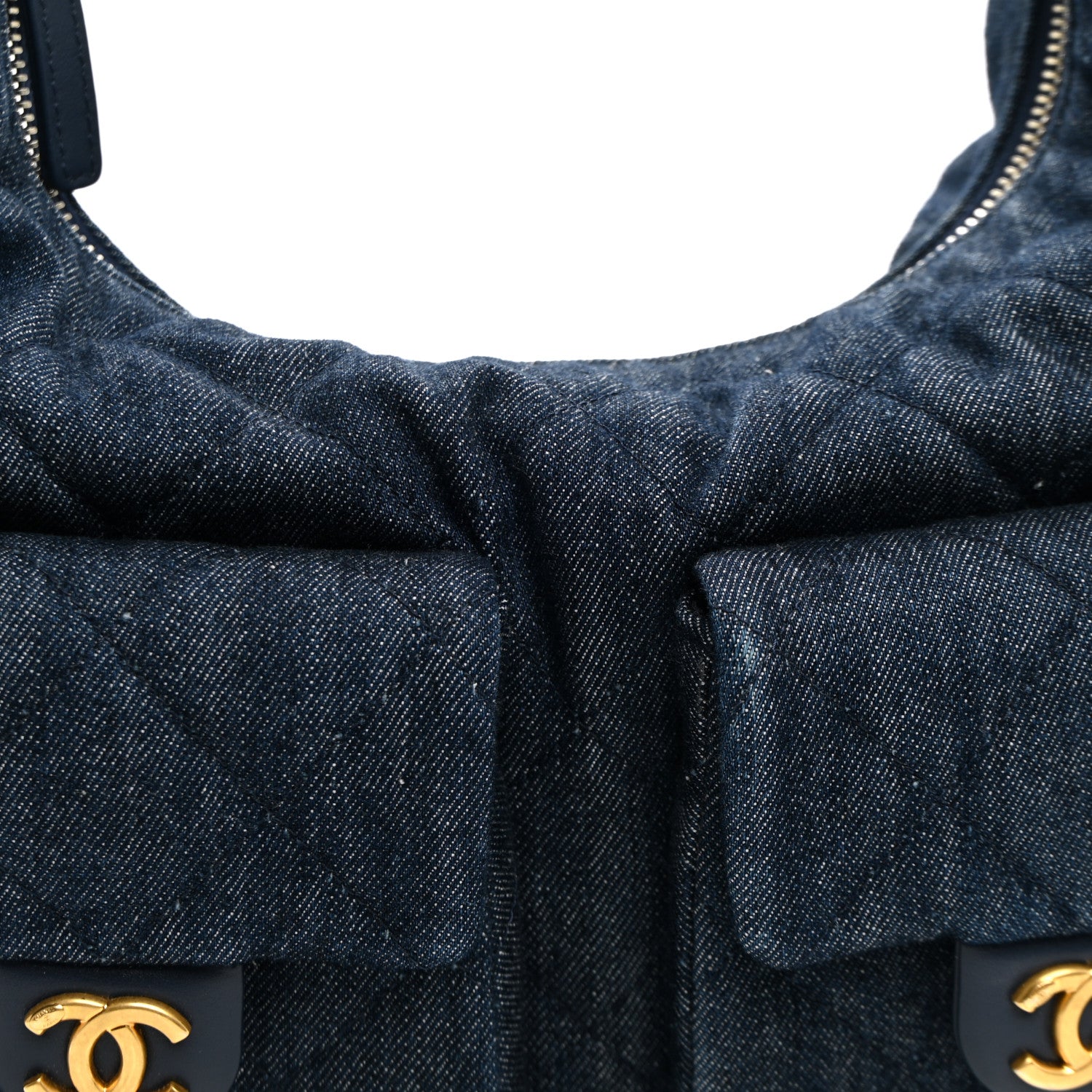 Chanel Washed Denim Quilted Maxi Trendy Pockets Hobo Dark Blue 7 of 9