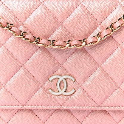 Chanel Iridescent Caviar Quilted Wallet on Chain WOC Rose Pink 9 of 10