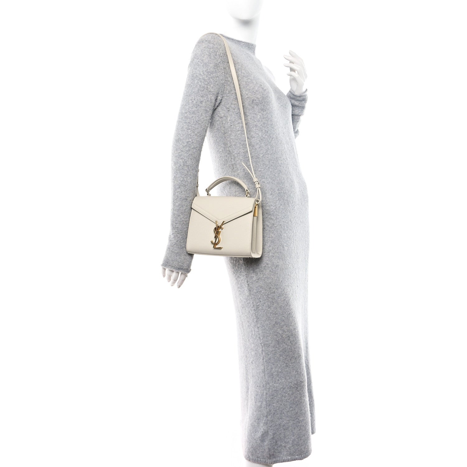 Saint Laurent Grain de Poudre Mini Classic Monogram Cassandra Top Handle Vintage White 2 of 16